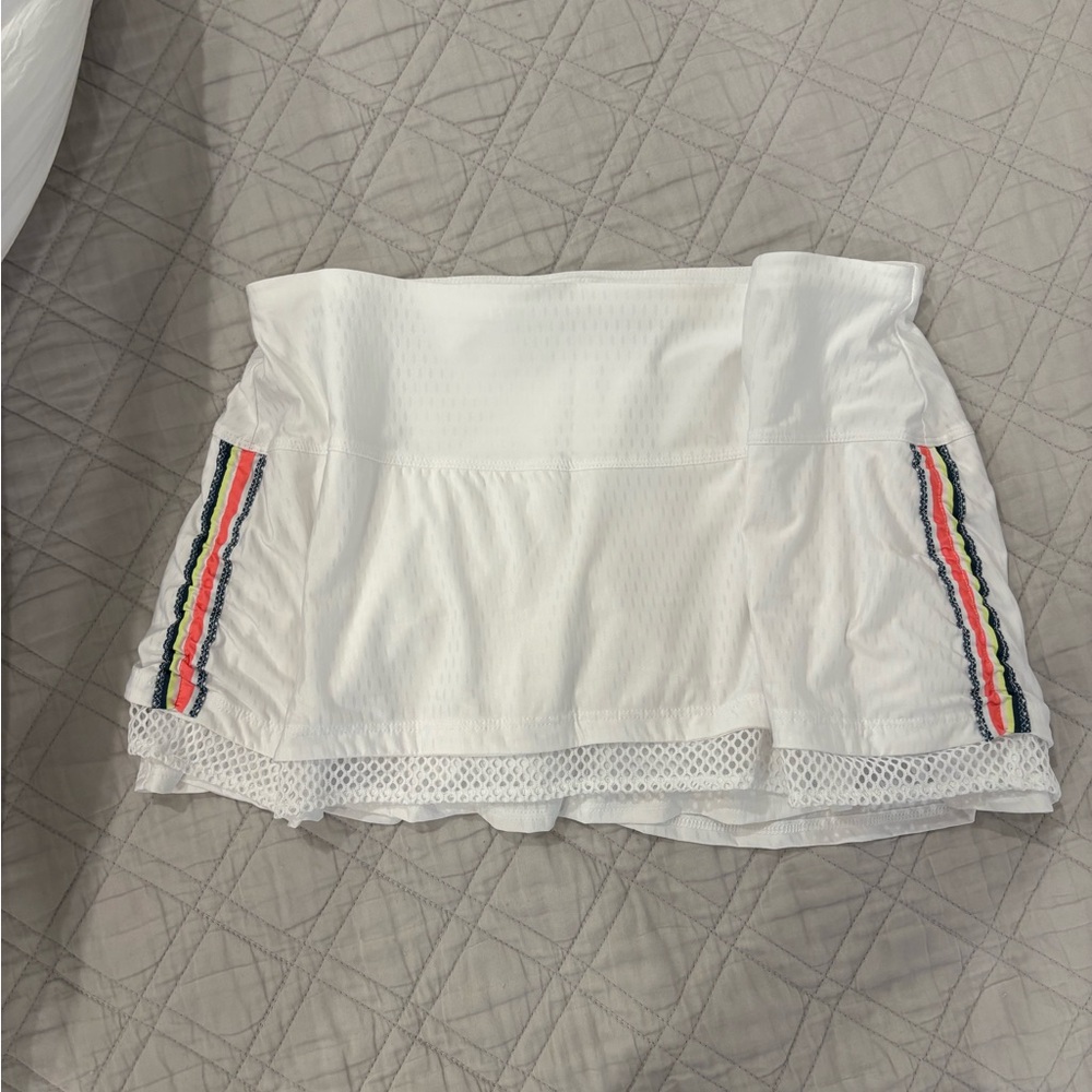 Lucky in Love White Tennis Skirt with Colorful Accents